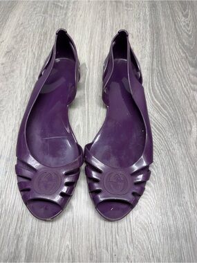 Gucci Purple Jelly Peep-Toe Flats with Logo
